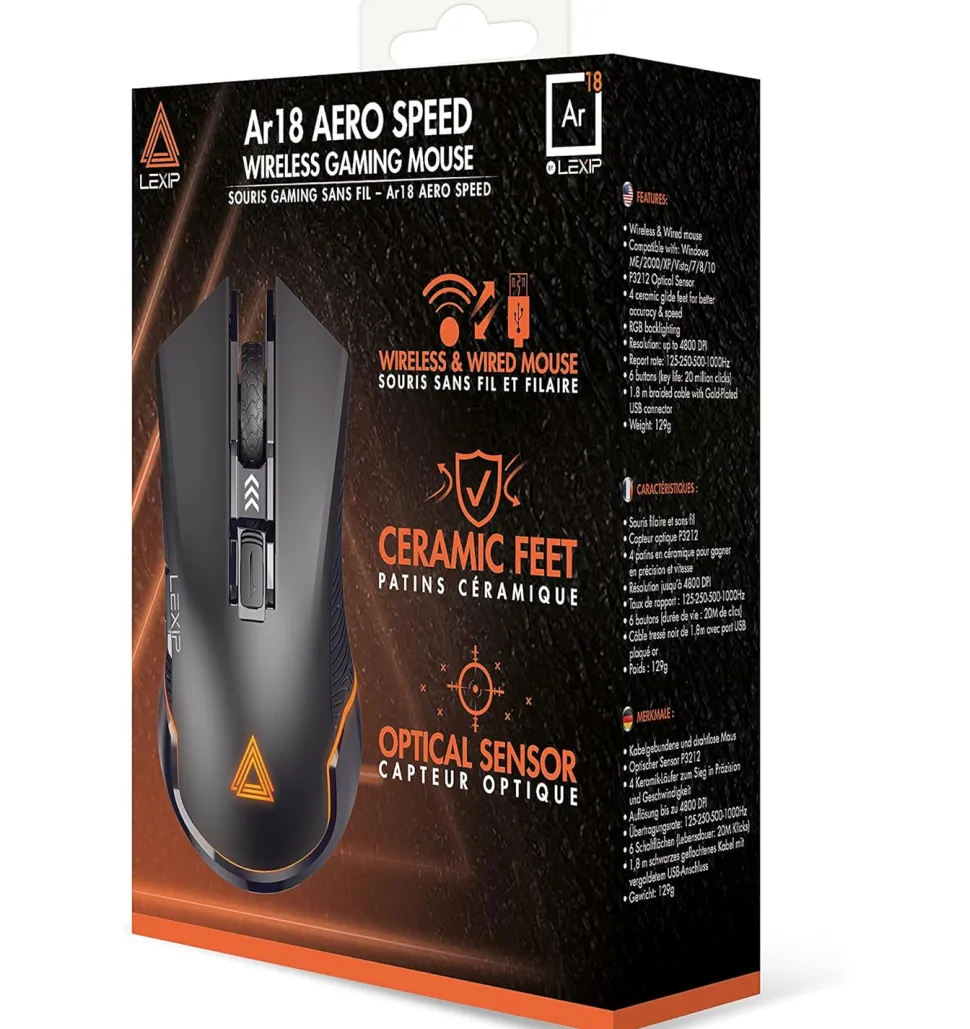 Lexip AR18 Aero Speed Gaming Wireless Mouse - Black (PC)